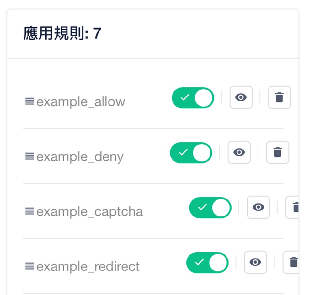 alt: WAF防火牆規則的配置順序:由上而下。