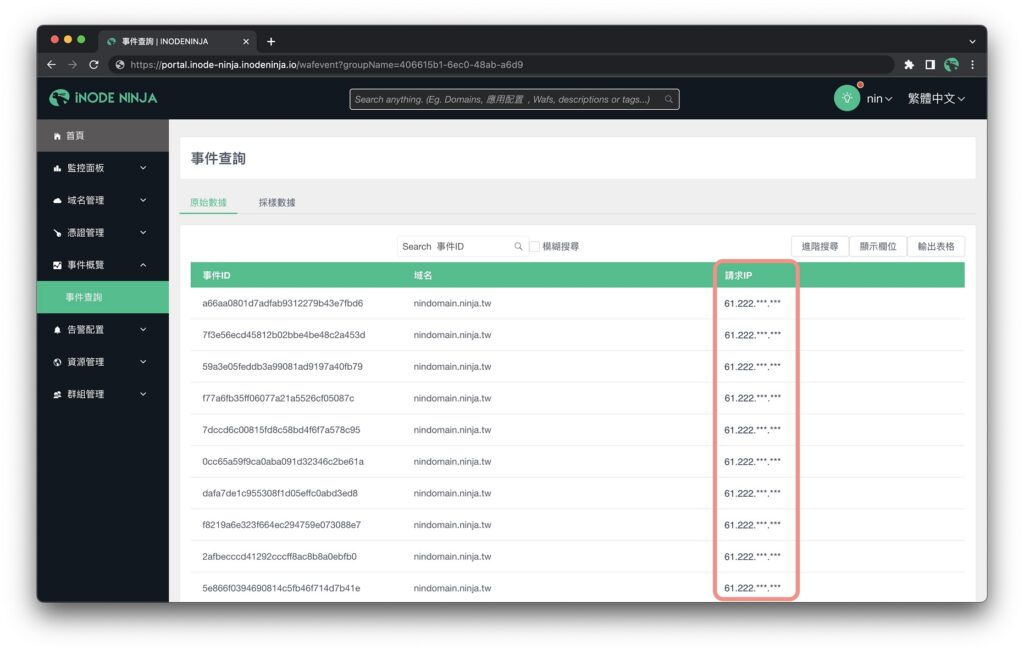 從iNODE NINJA提供的CDN管理平台上,可得知每筆請求的IP。