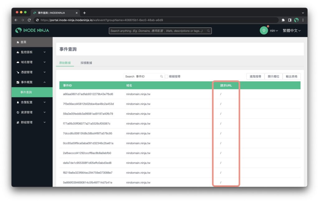 從iNODE NINJA提供的CDN管理平台上可查詢每筆請求訪問的URL。